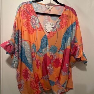Umgee Women's Vibrant Floral Blouse - Orange and Pink